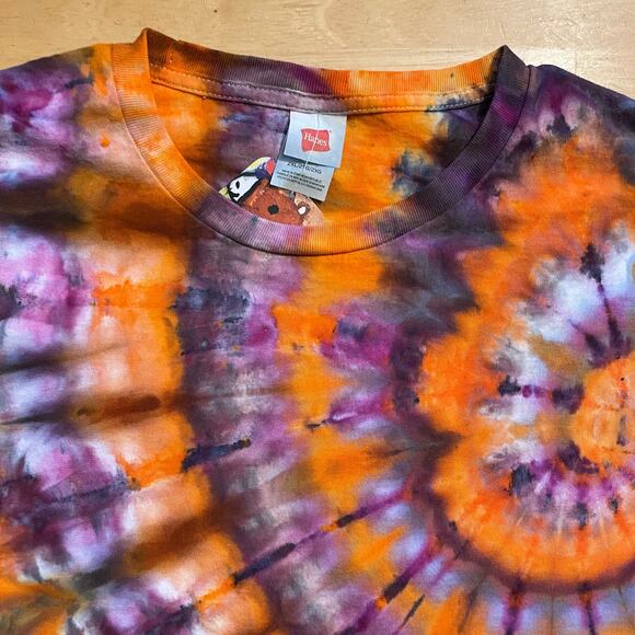Halloween Tie Dyed T-shirt - Orange Purple - Handmade - Men's Women's 2XLarge - Picture 4 of 12